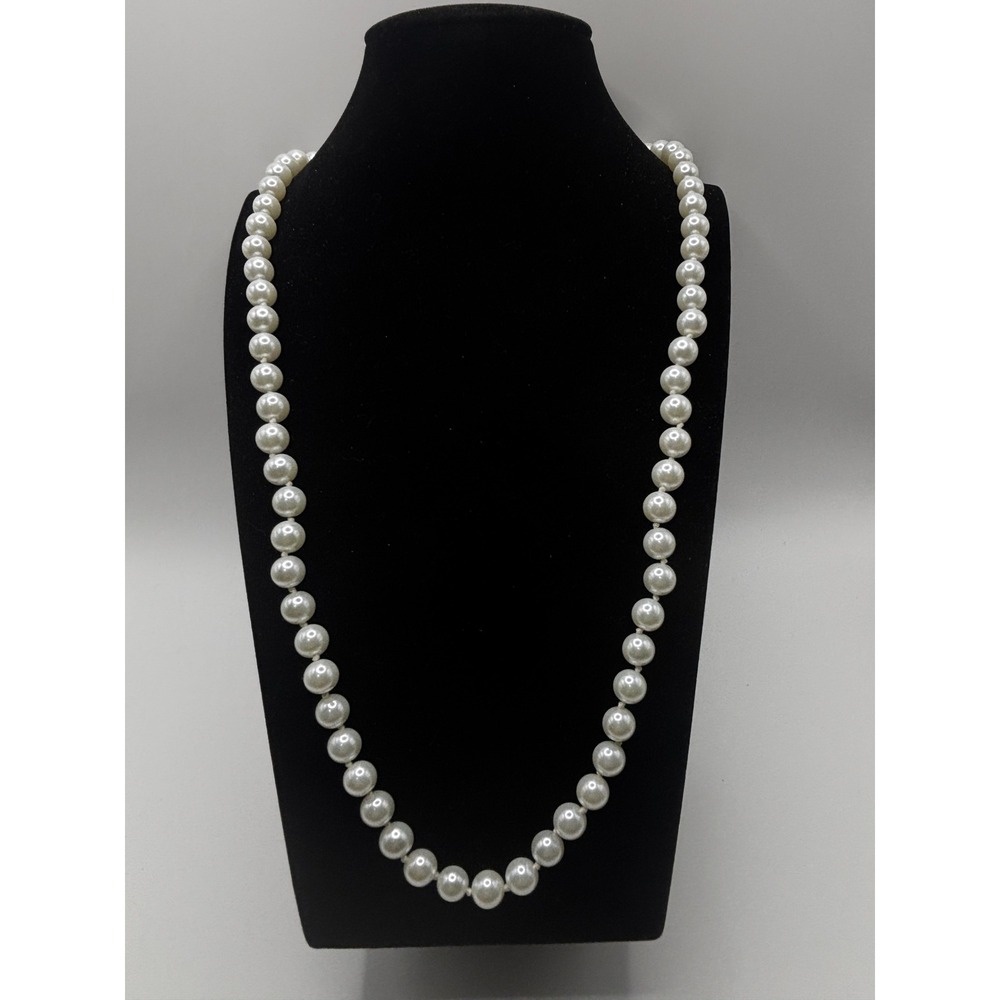 Napier Faux Pearl Necklace Womens 28" White Magnetic Clasp Knotted Strand